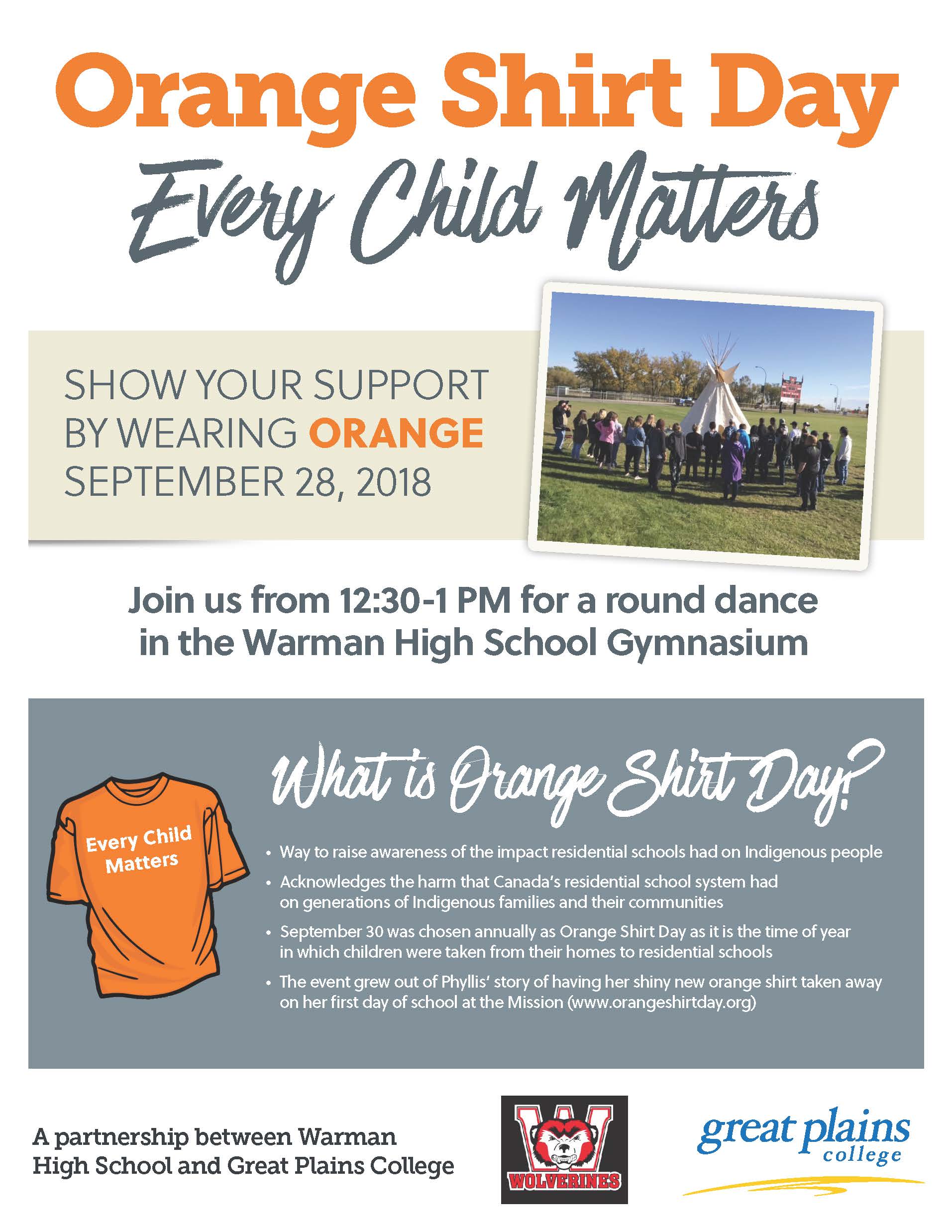 Poster explaining the Orange Shirt Day event.