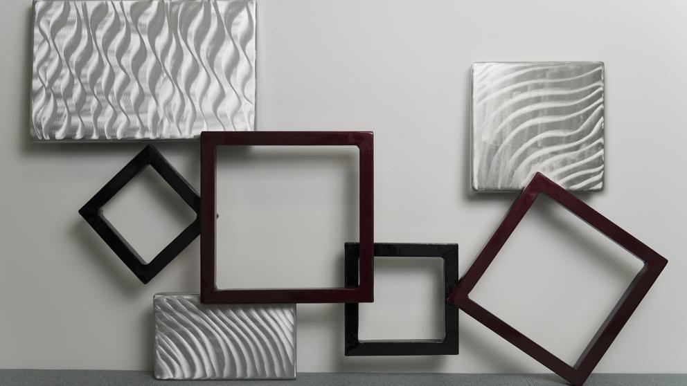 artistic frames and squares on a wall