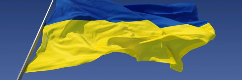 Ukrainian flag flying in the sky